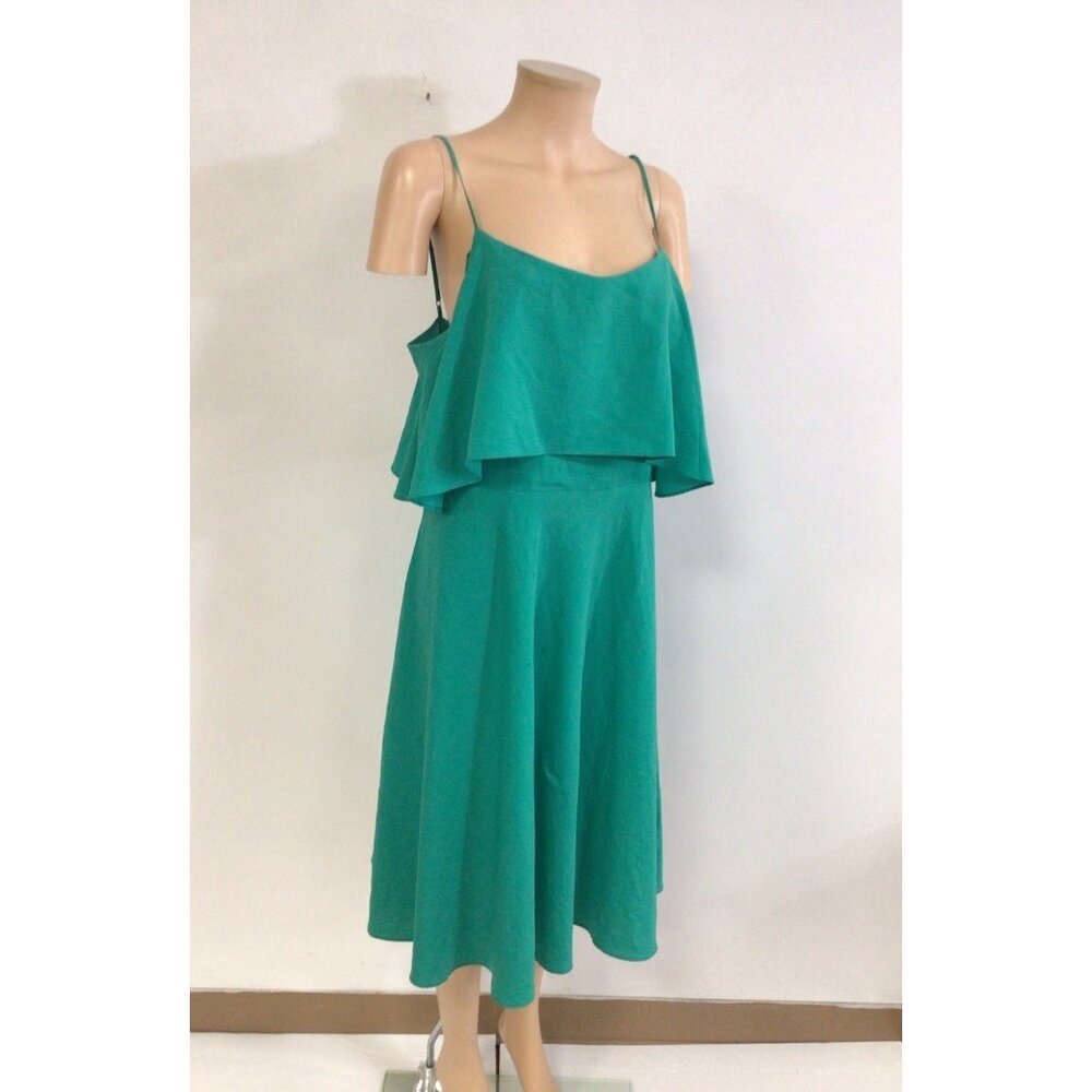 Ann Taylor Green Dress Ruffle Tiered Womens 12
